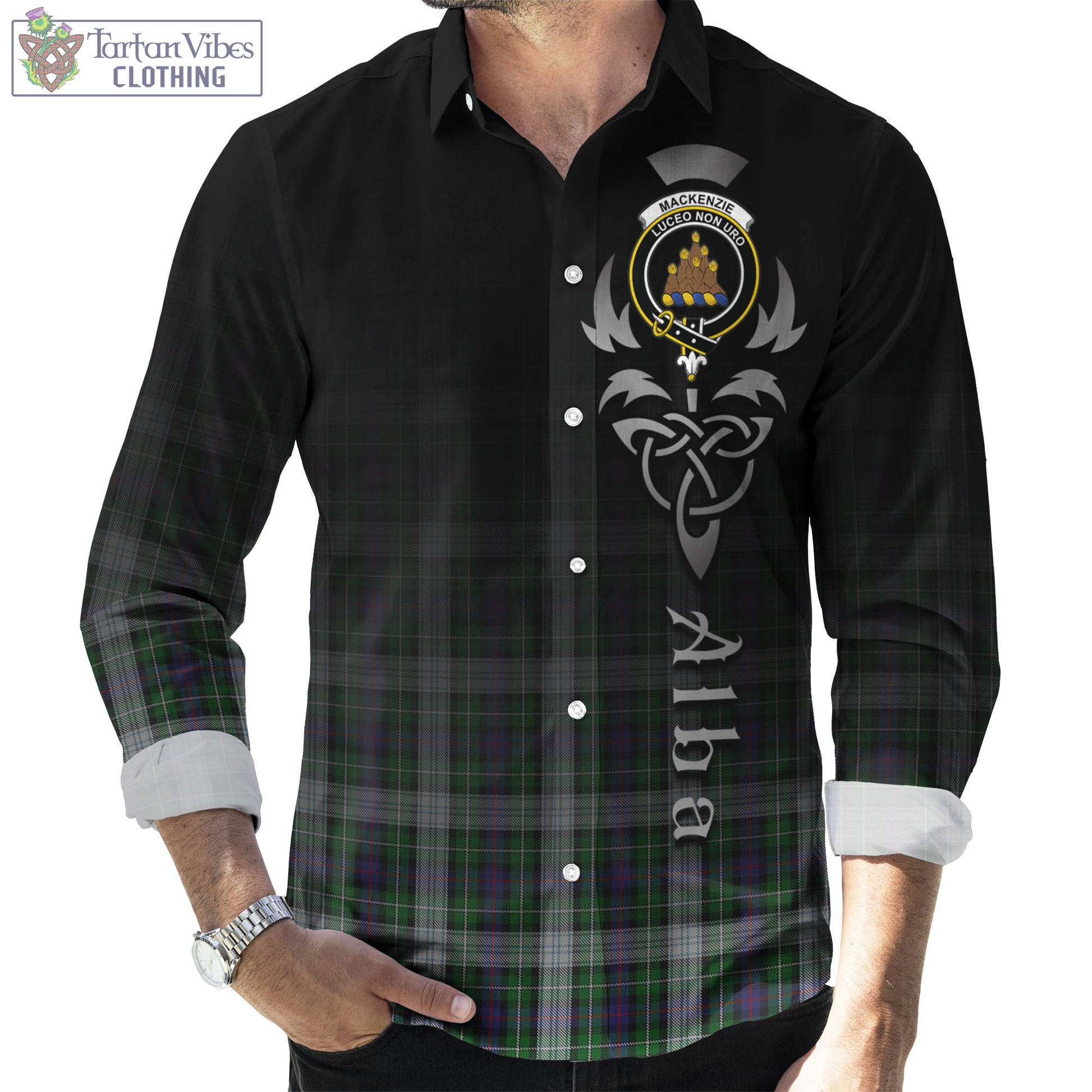 Tartan Vibes Clothing MacKenzie Dress Tartan Long Sleeve Button Up Featuring Alba Gu Brath Family Crest Celtic Inspired