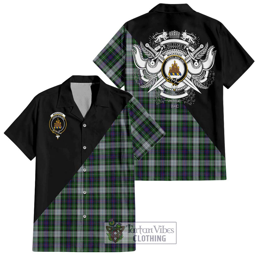 Mackenzie Dress Tartan Short Sleeve Button Shirt with Family Crest and Military Logo Style Kid - Tartanvibesclothing Shop