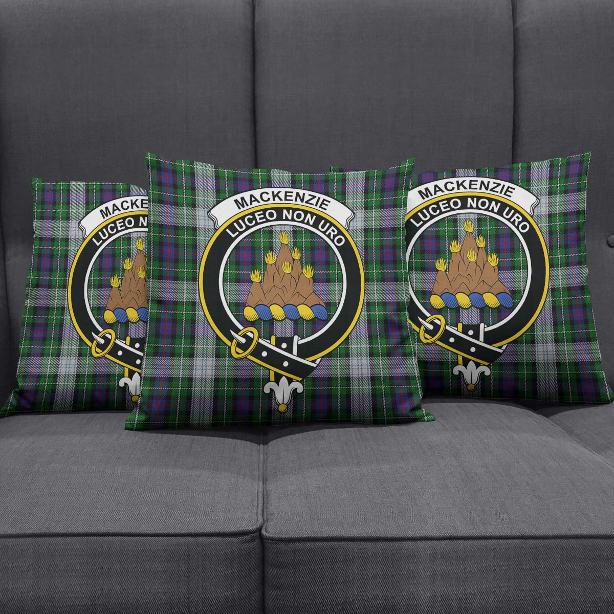 MacKenzie Dress Tartan Pillow Cover with Family Crest Square Pillow Cover - Tartanvibesclothing