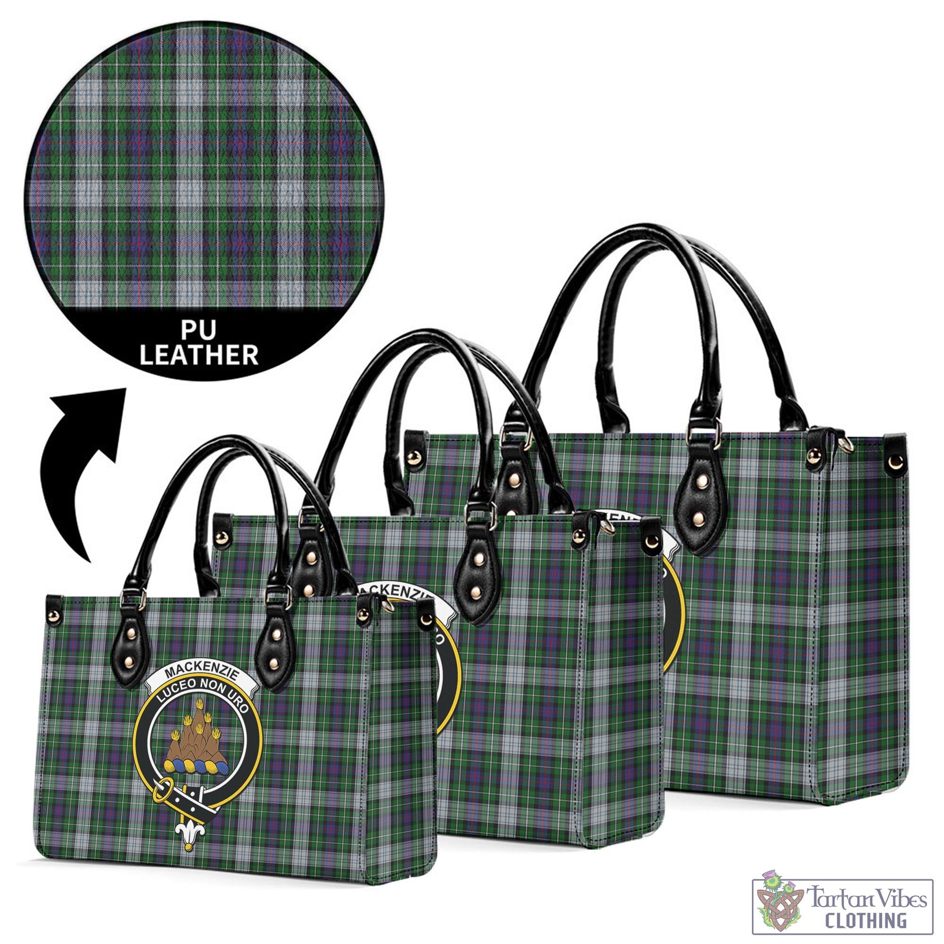 Tartan Vibes Clothing MacKenzie Dress Tartan Luxury Leather Handbags with Family Crest