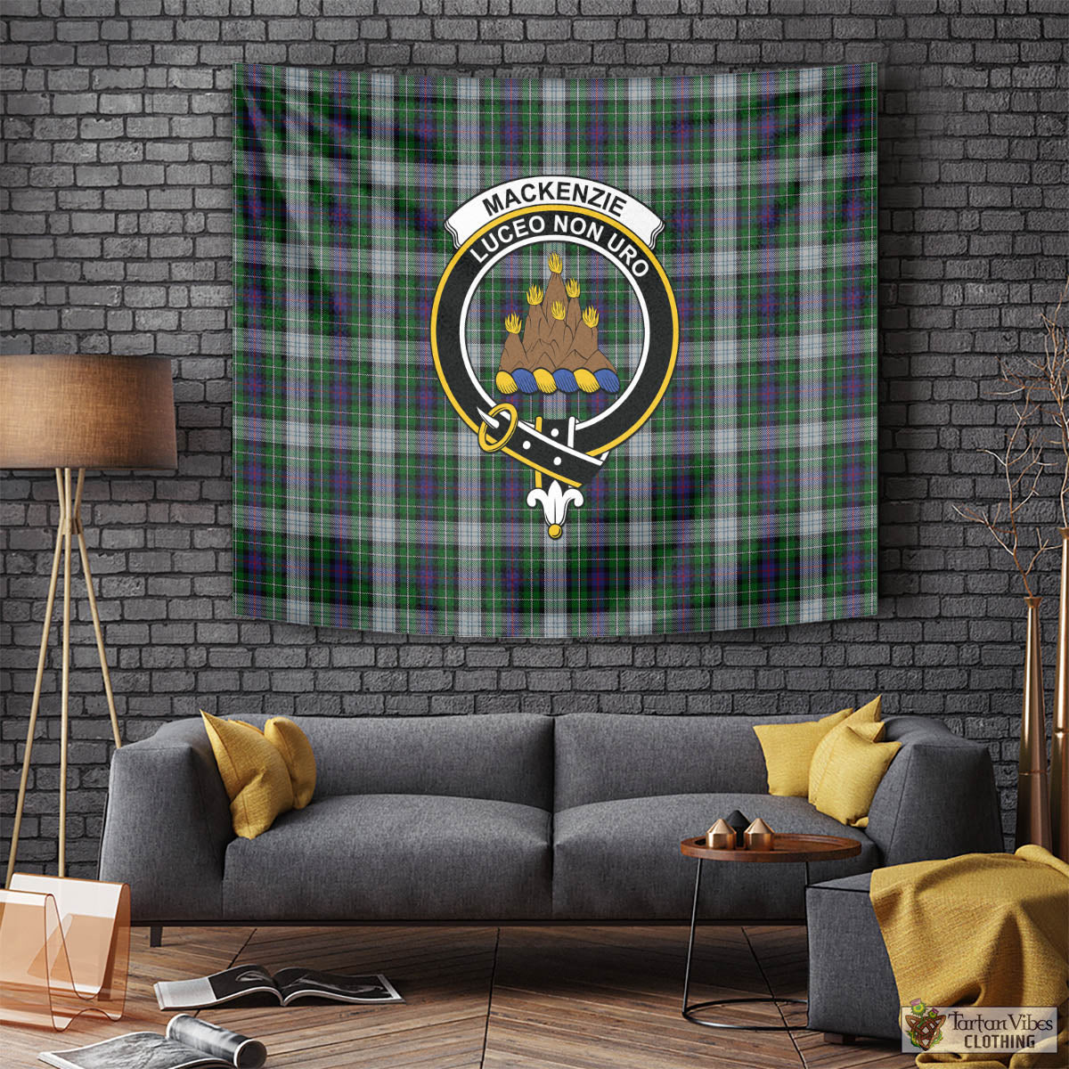 Tartan Vibes Clothing MacKenzie Dress Tartan Tapestry Wall Hanging and Home Decor for Room with Family Crest