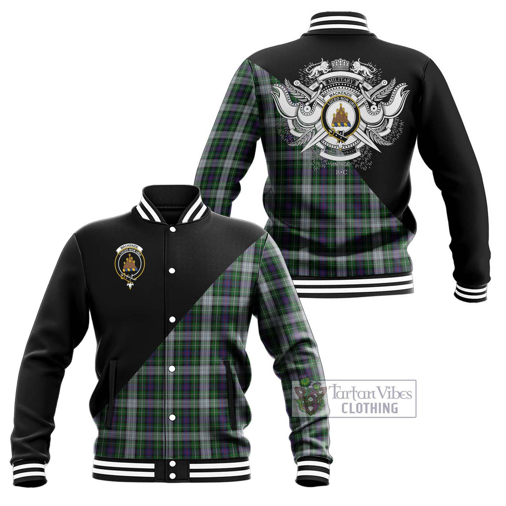 Mackenzie Dress Tartan Baseball Jacket with Family Crest and Military Logo Style Unisex - Tartanvibesclothing Shop