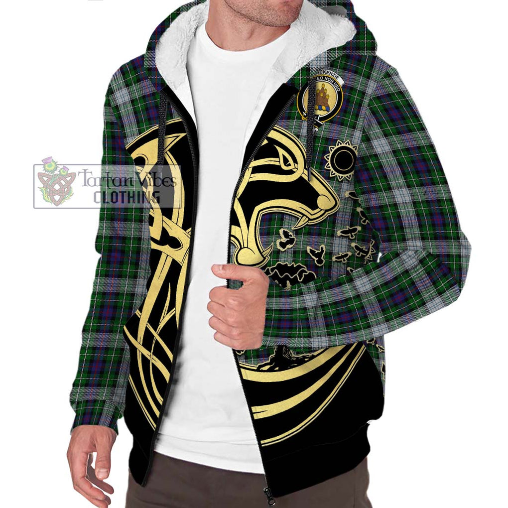 Mackenzie Dress Tartan Sherpa Hoodie with Family Crest Celtic Wolf Style Unisex S - Tartan Vibes Clothing