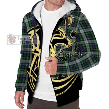 Mackenzie Dress Tartan Sherpa Hoodie with Family Crest Celtic Wolf Style