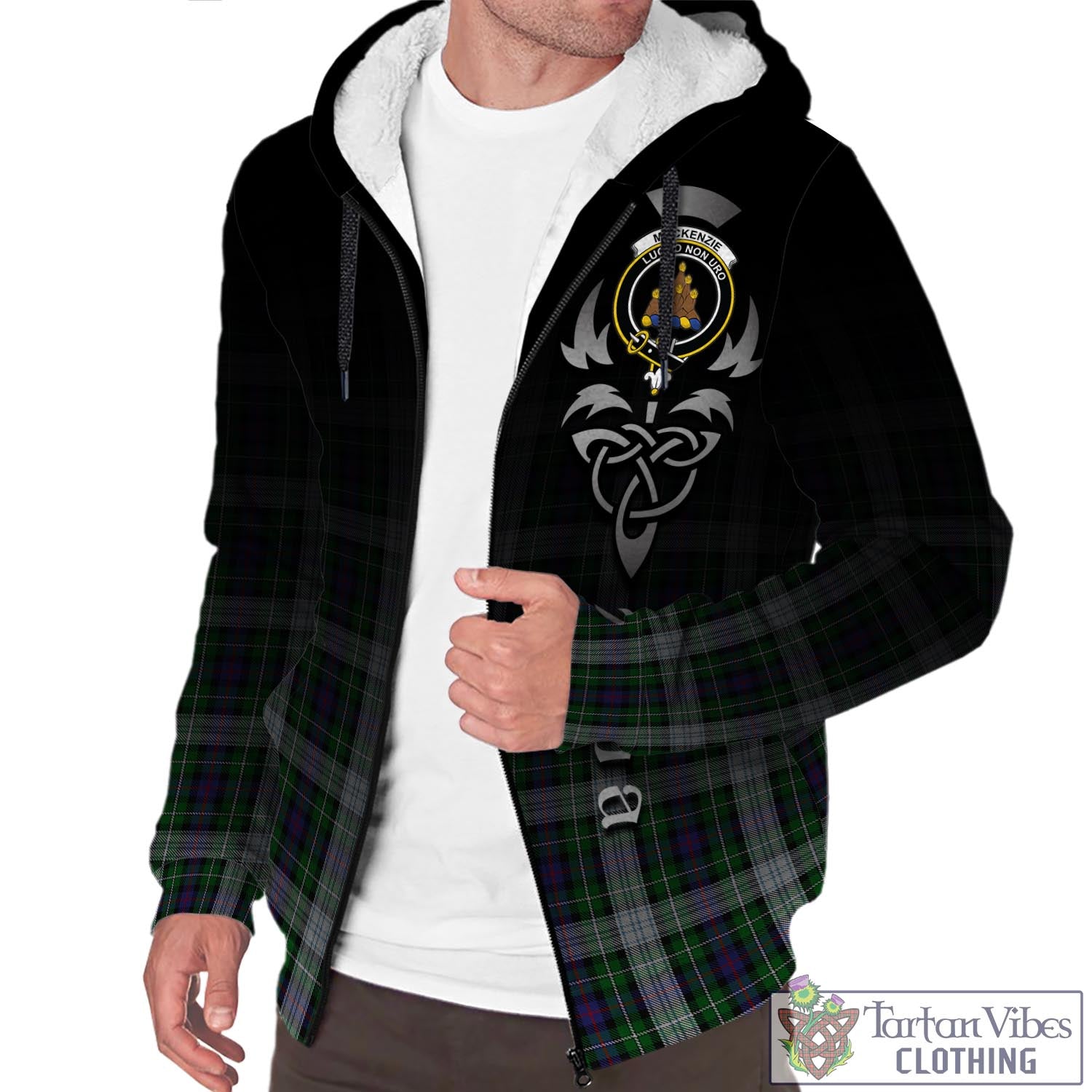 Tartan Vibes Clothing MacKenzie Dress Tartan Sherpa Hoodie Featuring Alba Gu Brath Family Crest Celtic Inspired