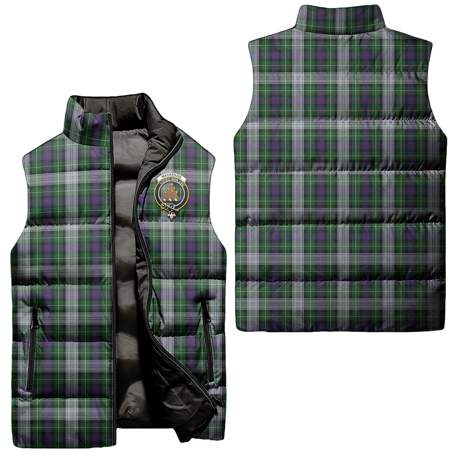 MacKenzie Dress Tartan Sleeveless Puffer Jacket with Family Crest Unisex - Tartanvibesclothing