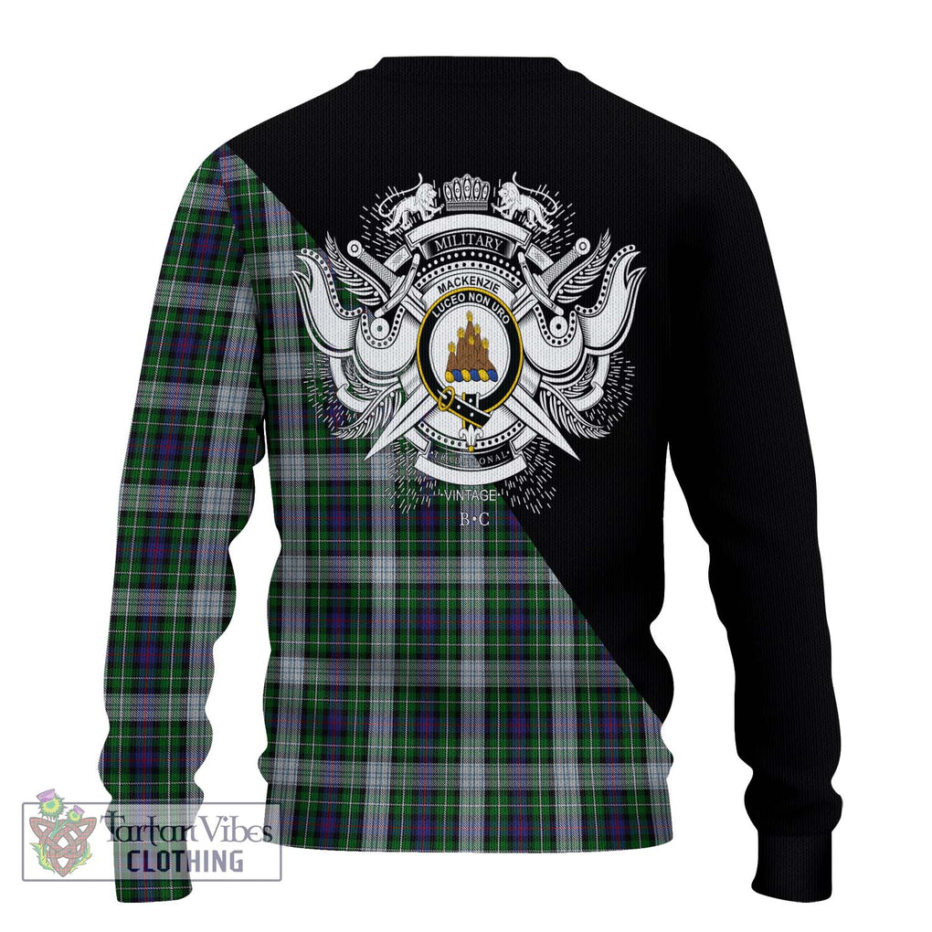 Mackenzie Dress Tartan Knitted Sweater with Family Crest and Military Logo Style - Tartanvibesclothing Shop