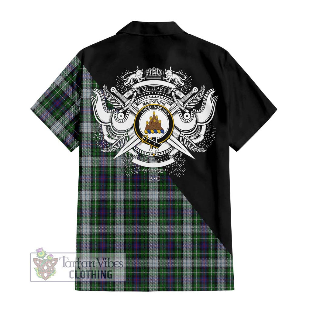 Mackenzie Dress Tartan Short Sleeve Button Shirt with Family Crest and Military Logo Style - Tartanvibesclothing Shop