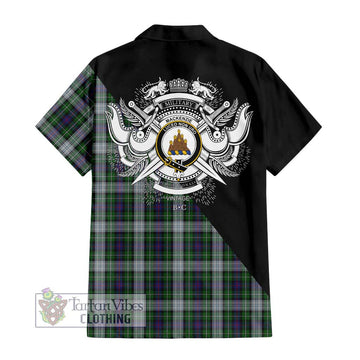 Mackenzie Dress Tartan Short Sleeve Button Shirt with Family Crest and Military Logo Style