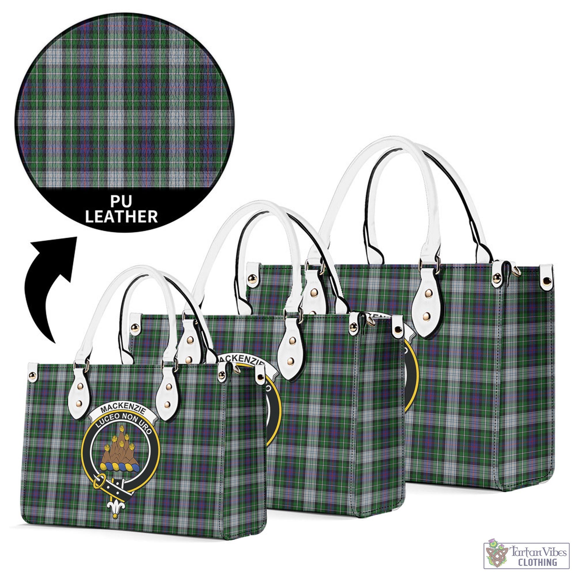 Tartan Vibes Clothing MacKenzie Dress Tartan Luxury Leather Handbags with Family Crest