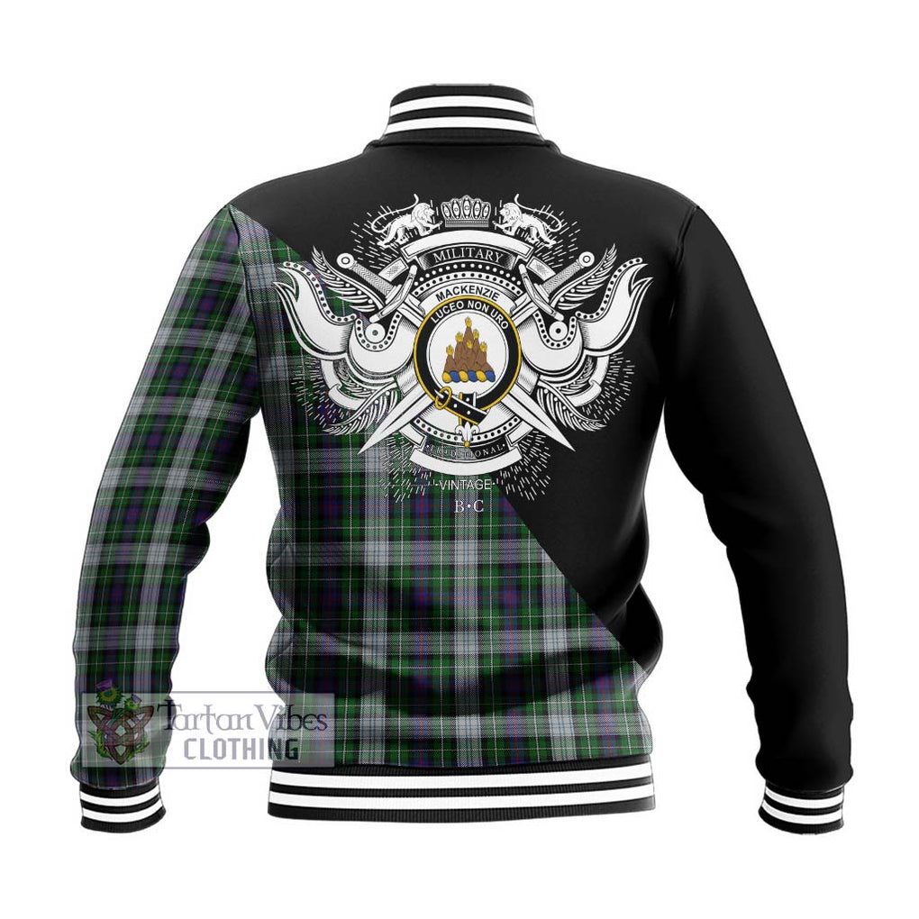 Mackenzie Dress Tartan Baseball Jacket with Family Crest and Military Logo Style - Tartanvibesclothing Shop