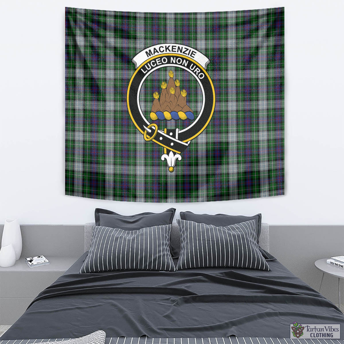 Tartan Vibes Clothing MacKenzie Dress Tartan Tapestry Wall Hanging and Home Decor for Room with Family Crest