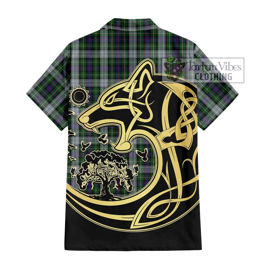 Mackenzie Dress Tartan Short Sleeve Button Shirt with Family Crest Celtic Wolf Style - Tartan Vibes Clothing