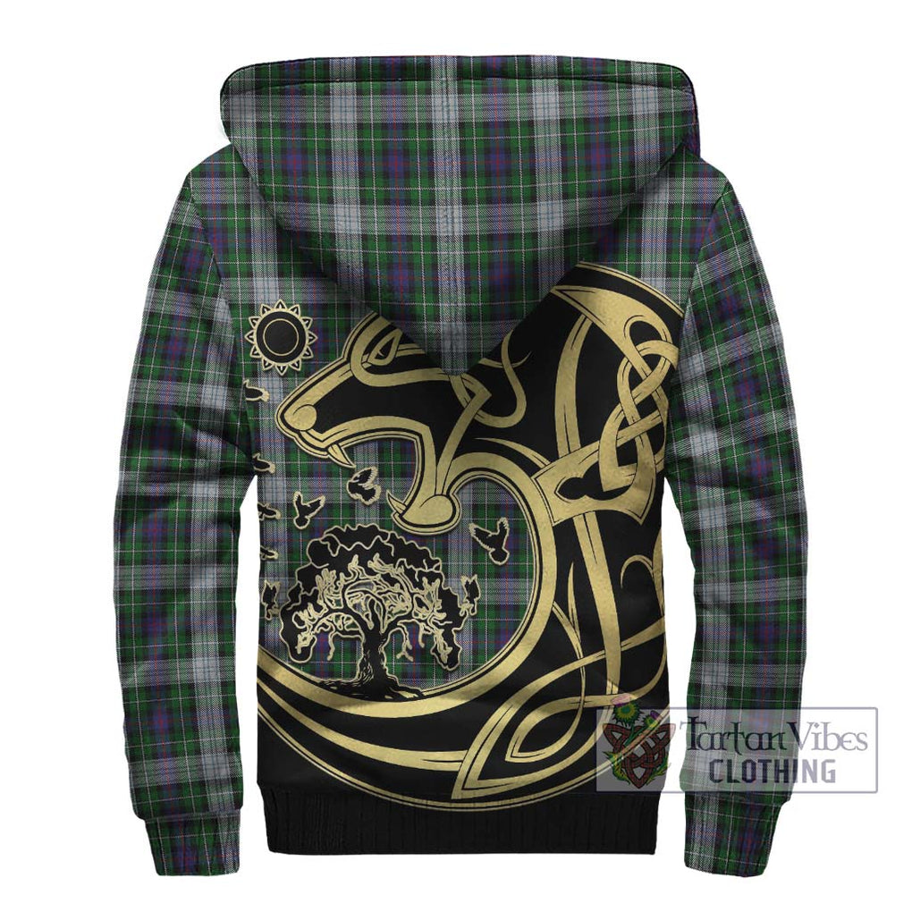 Mackenzie Dress Tartan Sherpa Hoodie with Family Crest Celtic Wolf Style - Tartan Vibes Clothing