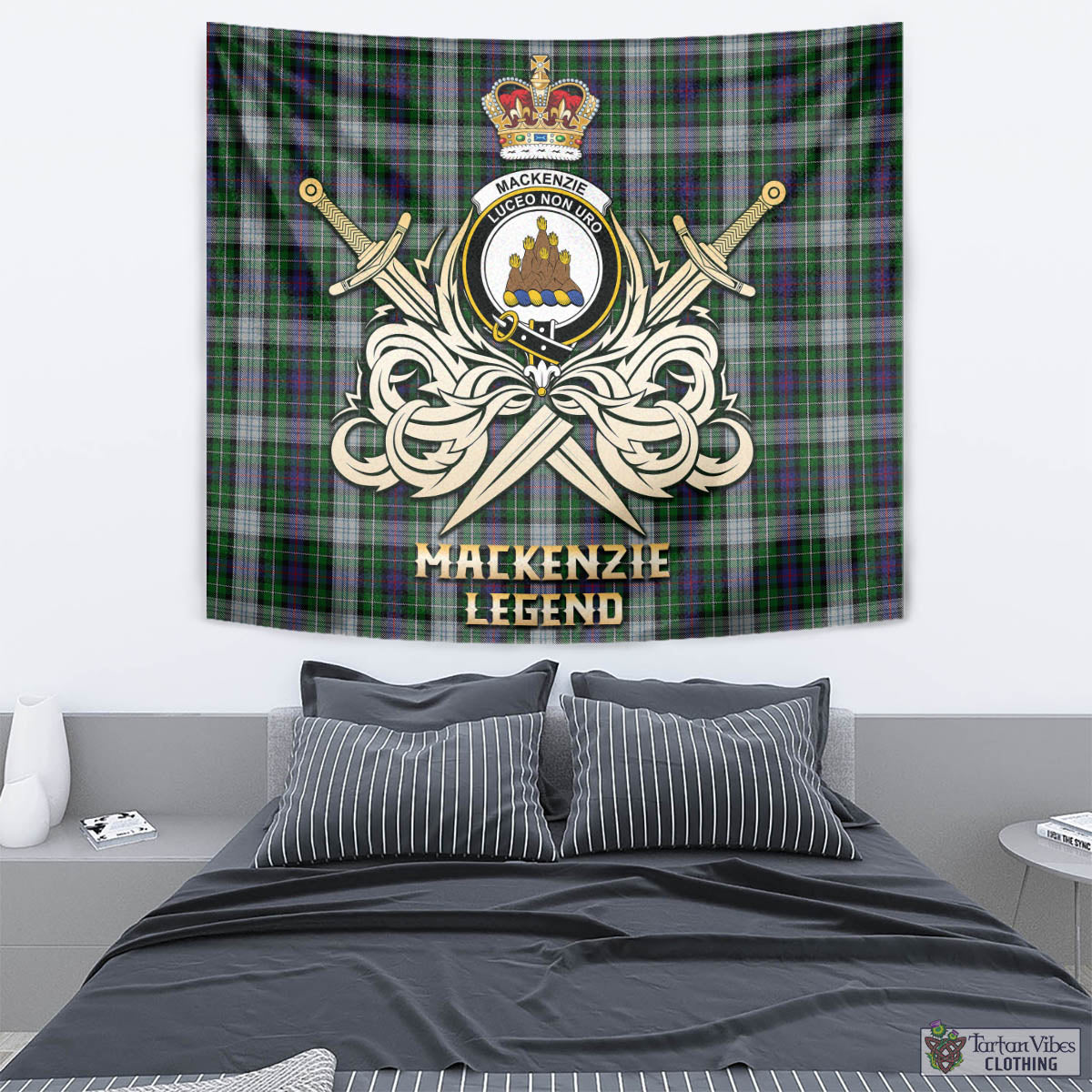 Tartan Vibes Clothing MacKenzie Dress Tartan Tapestry with Clan Crest and the Golden Sword of Courageous Legacy