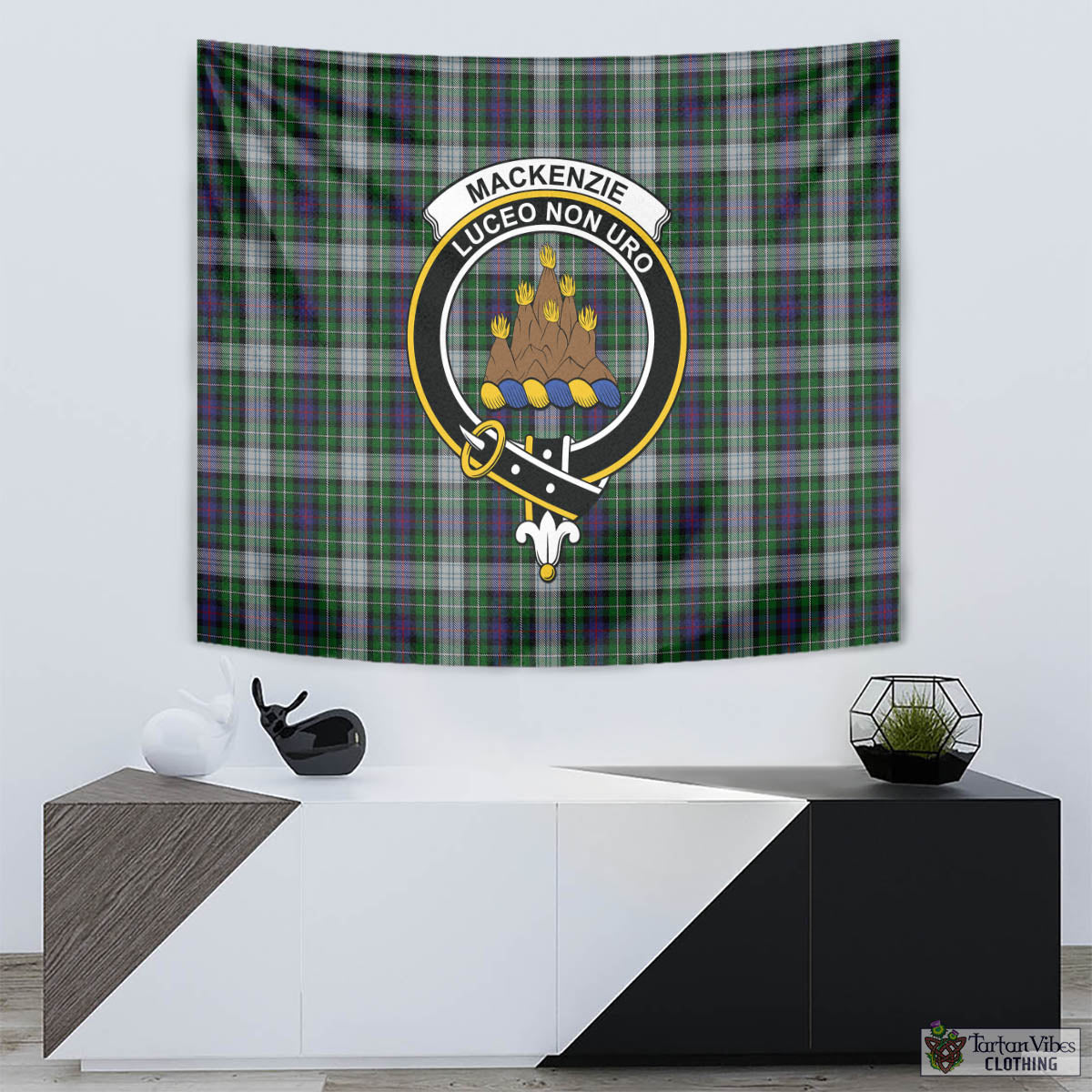 Tartan Vibes Clothing MacKenzie Dress Tartan Tapestry Wall Hanging and Home Decor for Room with Family Crest