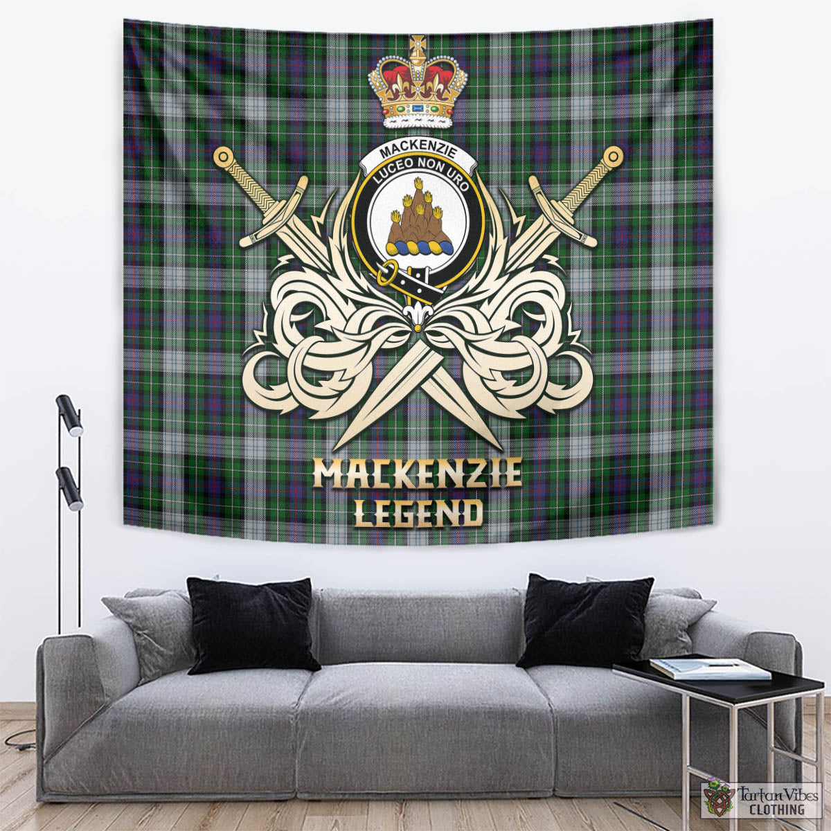 Tartan Vibes Clothing MacKenzie Dress Tartan Tapestry with Clan Crest and the Golden Sword of Courageous Legacy