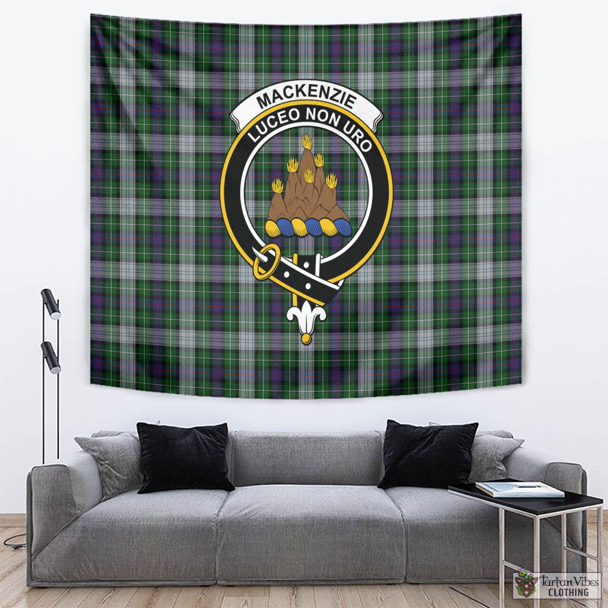 Tartan Vibes Clothing MacKenzie Dress Tartan Tapestry Wall Hanging and Home Decor for Room with Family Crest