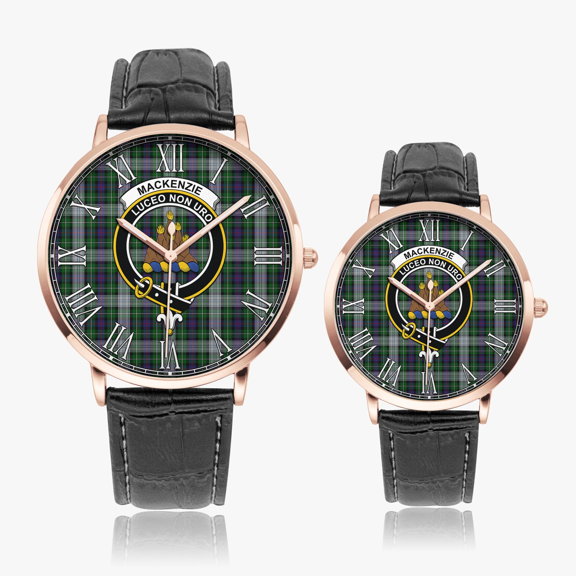 MacKenzie Dress Tartan Family Crest Leather Strap Quartz Watch - Tartanvibesclothing