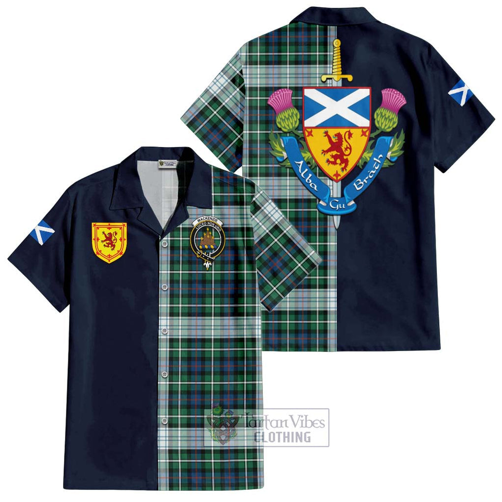 Tartan Vibes Clothing Mackenzie Dress Ancient Tartan Short Sleeve Button Shirt with Scottish Lion Royal Arm Half Style