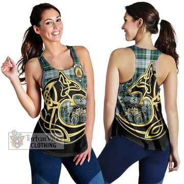 Mackenzie Dress Ancient Tartan Women's Racerback Tanks with Family Crest Celtic Wolf Style