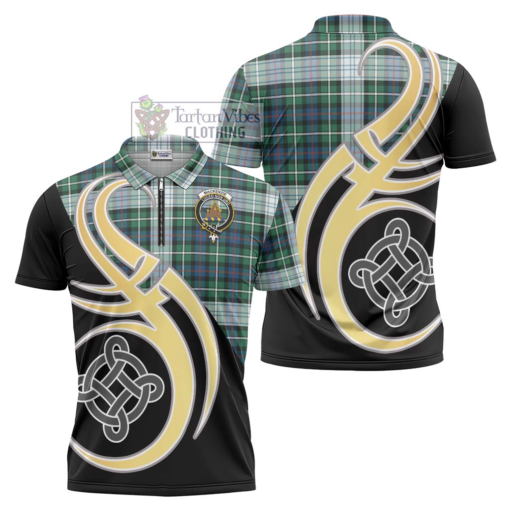 Tartan Vibes Clothing Mackenzie Dress Ancient Tartan Zipper Polo Shirt with Family Crest and Celtic Symbol Style