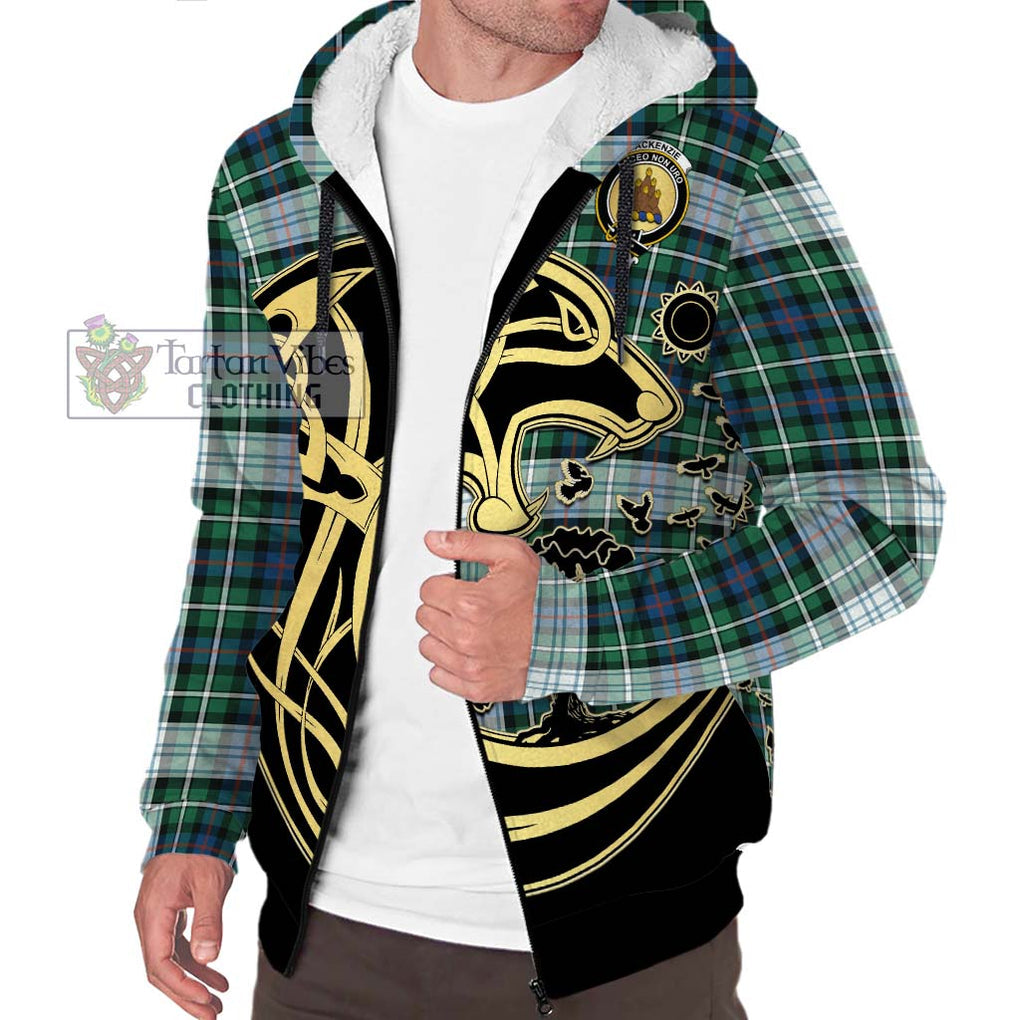 Mackenzie Dress Ancient Tartan Sherpa Hoodie with Family Crest Celtic Wolf Style Unisex S - Tartan Vibes Clothing