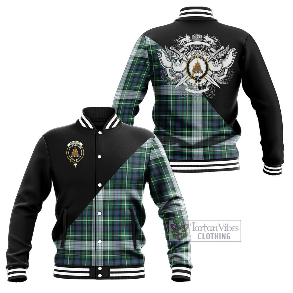 Mackenzie Dress Ancient Tartan Baseball Jacket with Family Crest and Military Logo Style Unisex - Tartanvibesclothing Shop