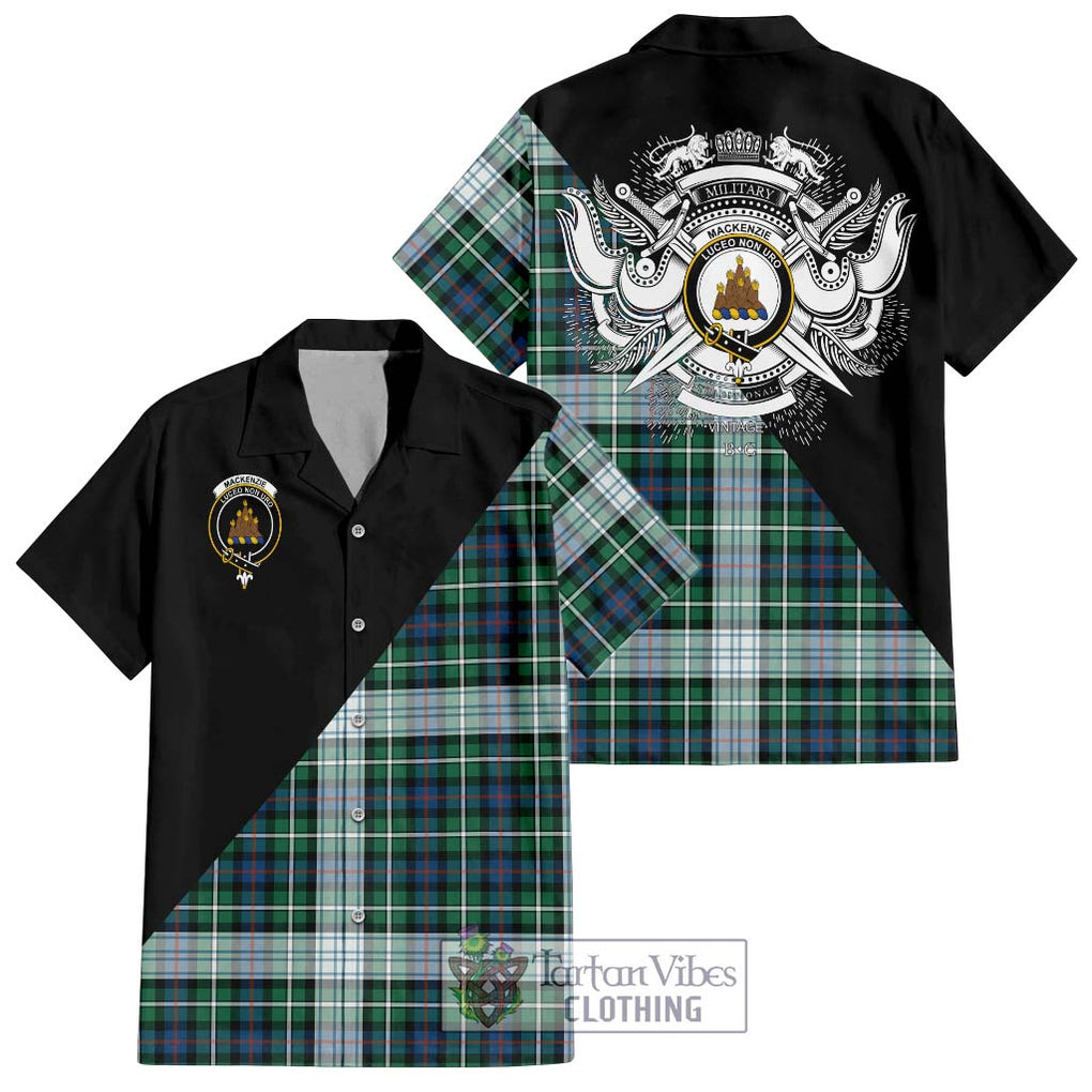 Mackenzie Dress Ancient Tartan Short Sleeve Button Shirt with Family Crest and Military Logo Style Kid - Tartanvibesclothing Shop