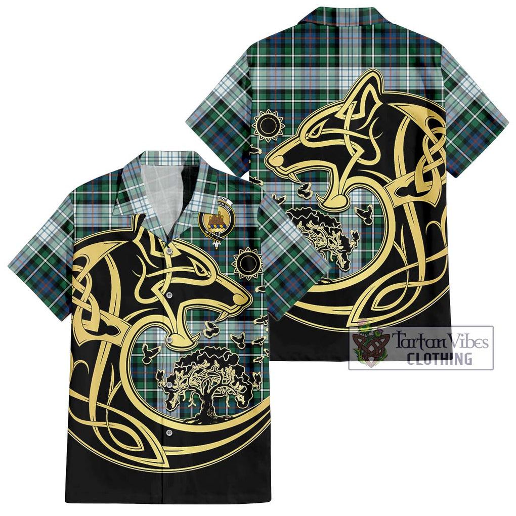 Mackenzie Dress Ancient Tartan Short Sleeve Button Shirt with Family Crest Celtic Wolf Style Kid - Tartan Vibes Clothing