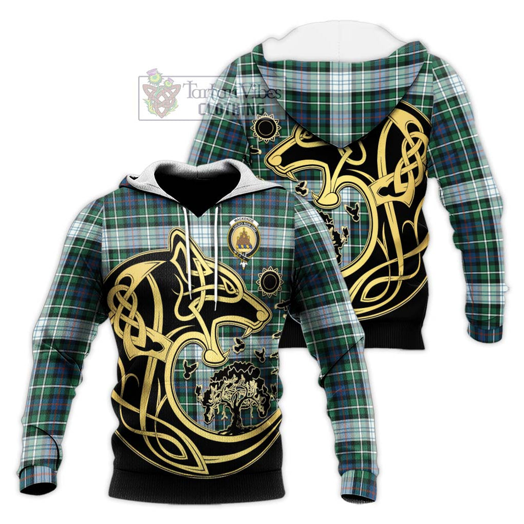 Mackenzie Dress Ancient Tartan Knitted Hoodie with Family Crest Celtic Wolf Style Unisex Knitted Pullover Hoodie - Tartan Vibes Clothing