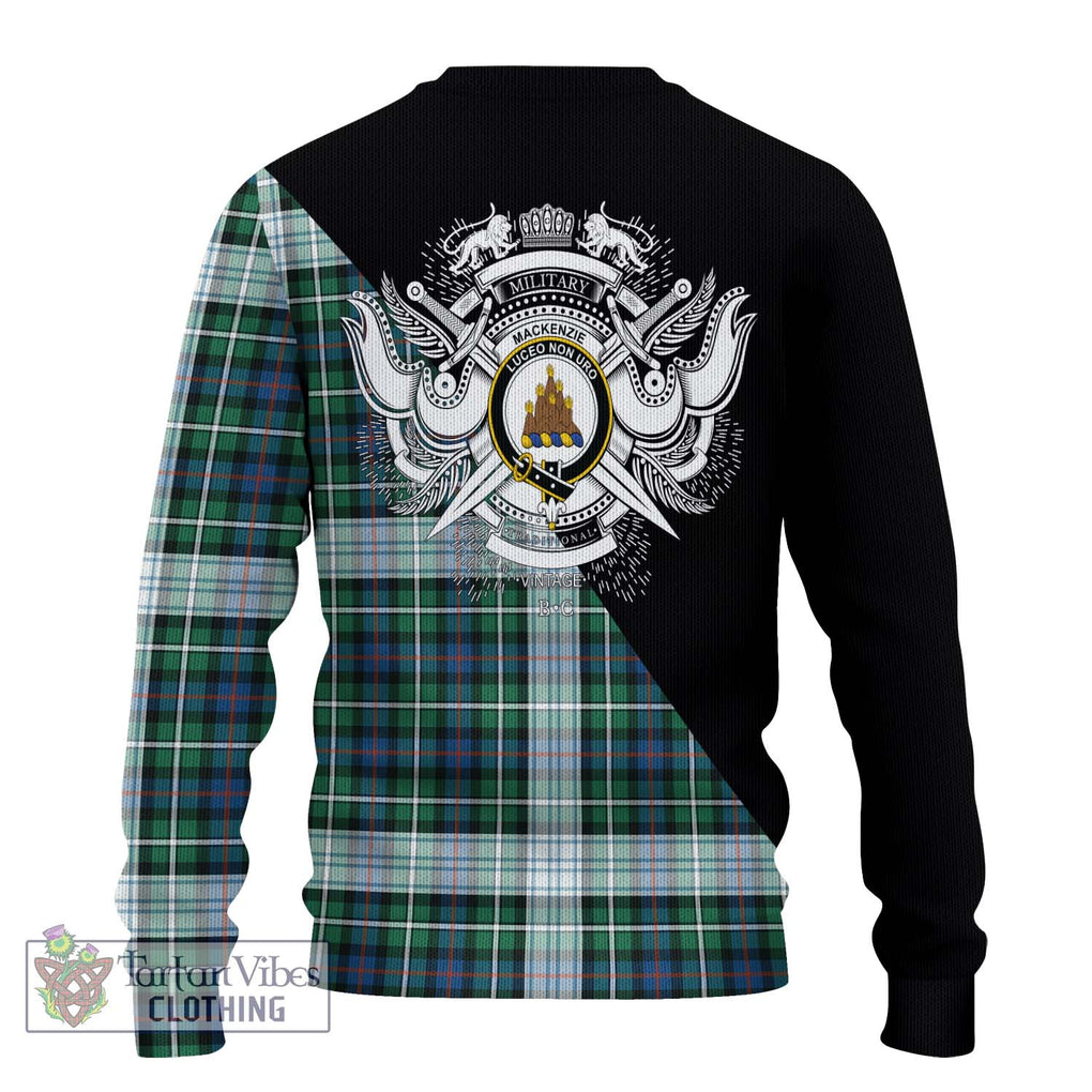 Mackenzie Dress Ancient Tartan Knitted Sweater with Family Crest and Military Logo Style - Tartanvibesclothing Shop