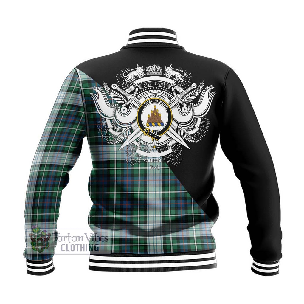 Mackenzie Dress Ancient Tartan Baseball Jacket with Family Crest and Military Logo Style - Tartanvibesclothing Shop