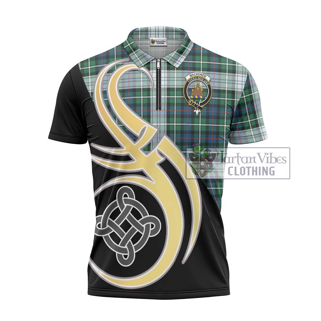 Tartan Vibes Clothing Mackenzie Dress Ancient Tartan Zipper Polo Shirt with Family Crest and Celtic Symbol Style