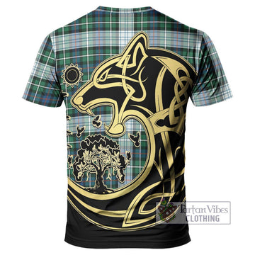 Mackenzie Dress Ancient Tartan T-Shirt with Family Crest Celtic Wolf Style