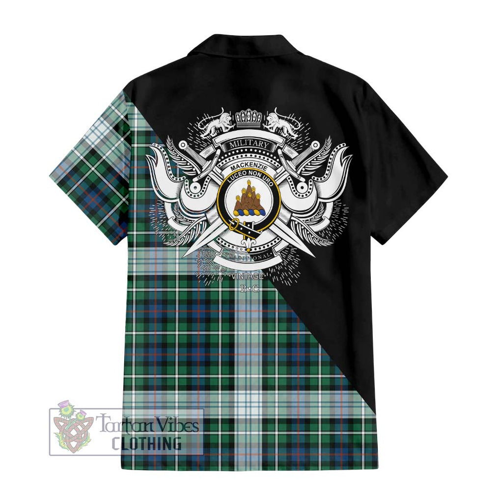 Mackenzie Dress Ancient Tartan Short Sleeve Button Shirt with Family Crest and Military Logo Style - Tartanvibesclothing Shop