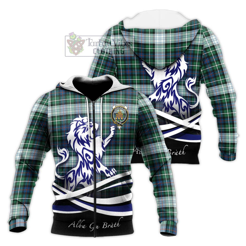 Mackenzie Dress Ancient Tartan Knitted Hoodie with Alba Gu Brath Regal Lion Emblem Unisex Knitted Zip Hoodie - Tartanvibesclothing Shop