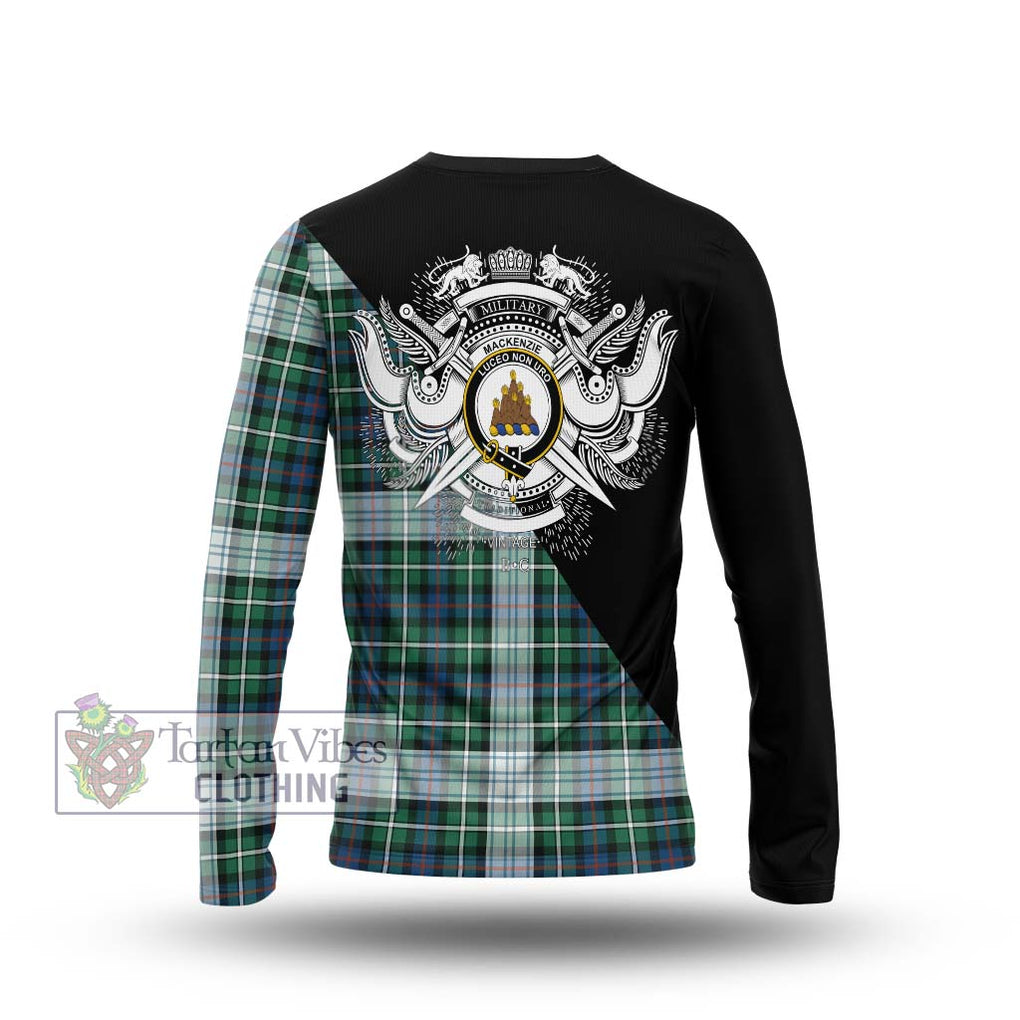 Mackenzie Dress Ancient Tartan Long Sleeve T-Shirt with Family Crest and Military Logo Style - Tartanvibesclothing Shop