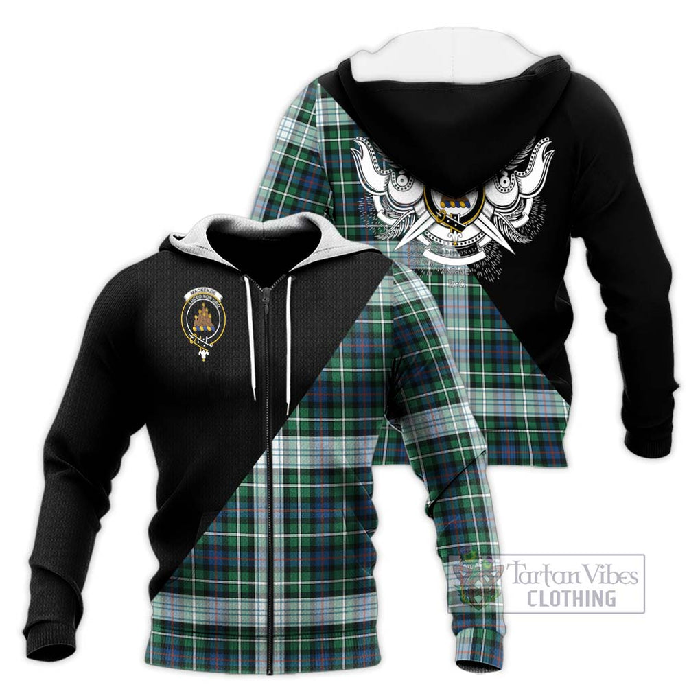 Mackenzie Dress Ancient Tartan Knitted Hoodie with Family Crest and Military Logo Style Unisex Knitted Zip Hoodie - Tartanvibesclothing Shop