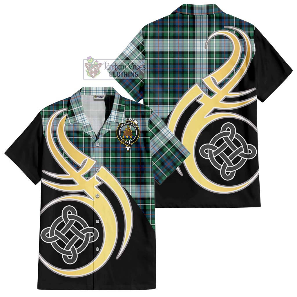 Mackenzie Dress Ancient Tartan Short Sleeve Button Shirt with Family Crest and Celtic Symbol Style - Tartan Vibes Clothing