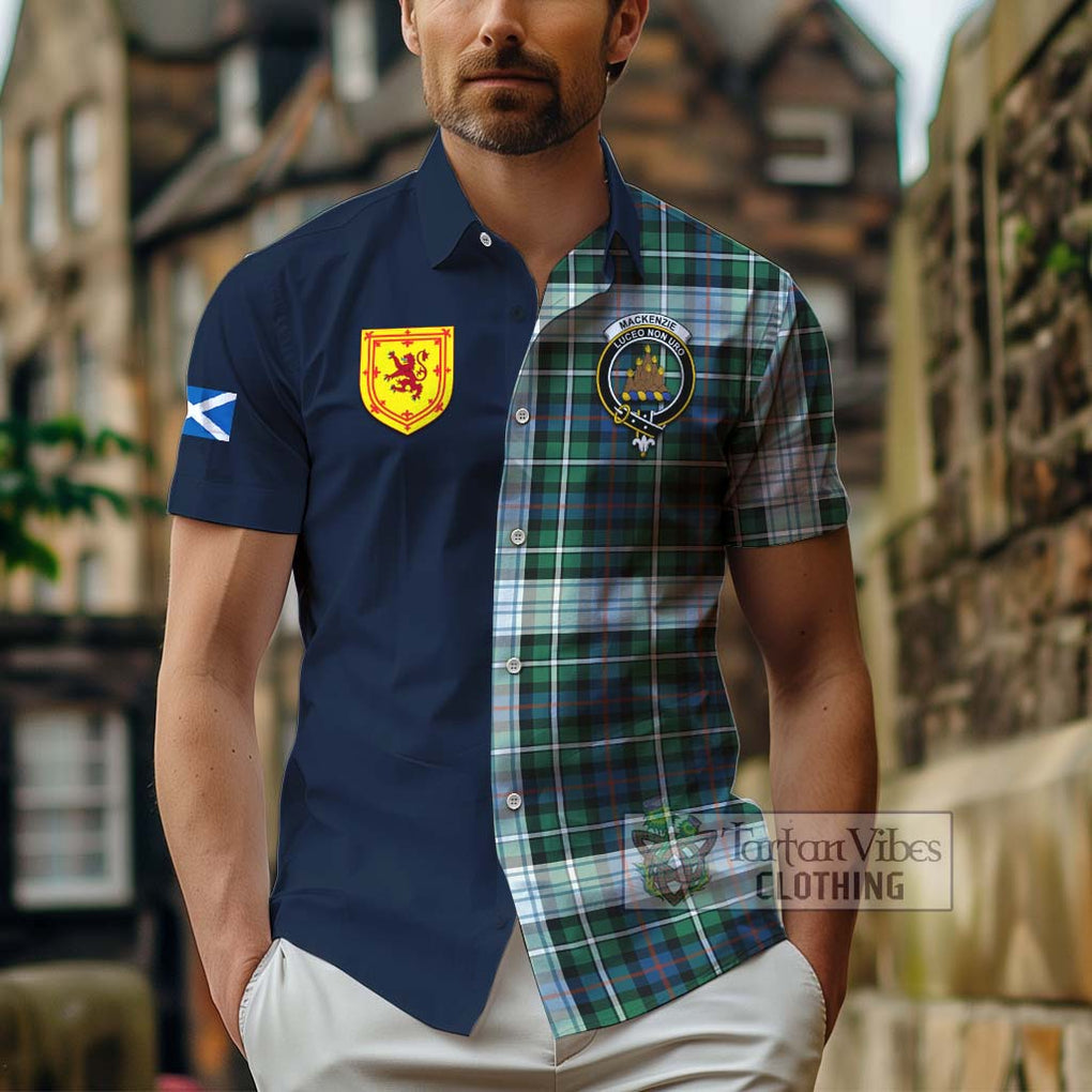 Tartan Vibes Clothing Mackenzie Dress Ancient Tartan Short Sleeve Button Shirt with Scottish Lion Royal Arm Half Style