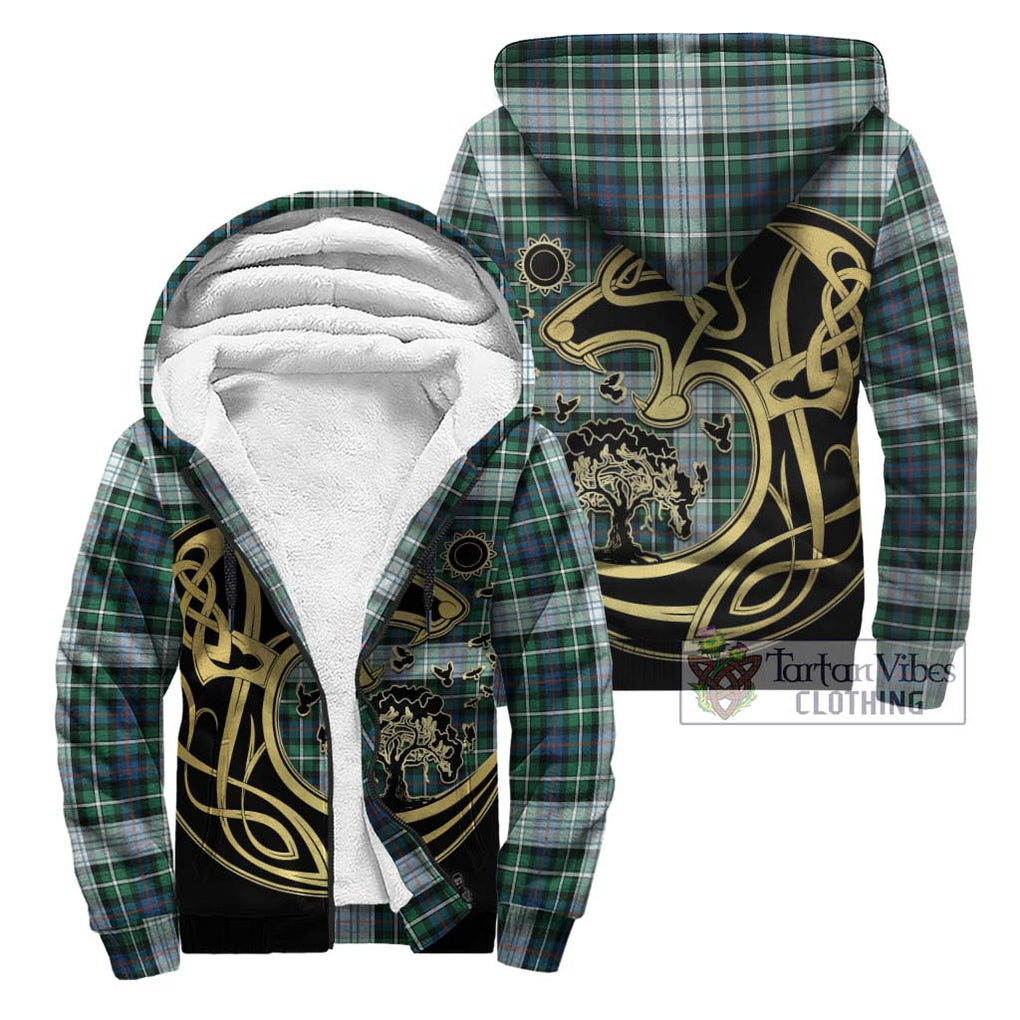 Mackenzie Dress Ancient Tartan Sherpa Hoodie with Family Crest Celtic Wolf Style Unisex - Tartan Vibes Clothing