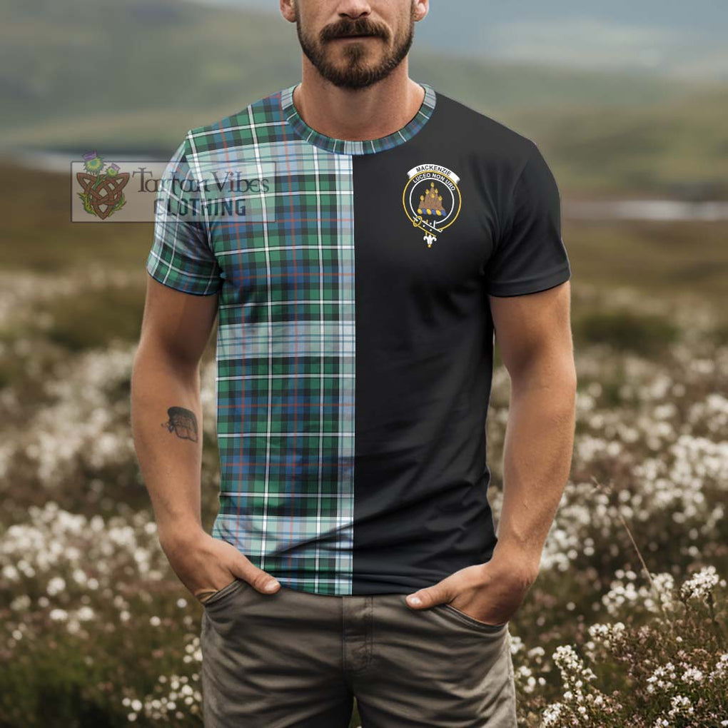 Mackenzie Dress Ancient Tartan T-Shirt with Family Crest and Half Of Me Style - Tartanvibesclothing Shop