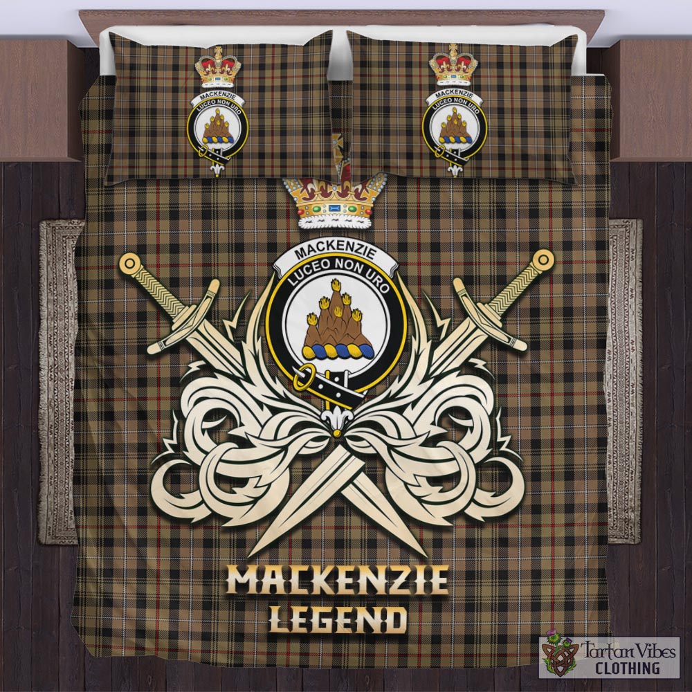 Tartan Vibes Clothing MacKenzie Hunting Tartan Bedding Set with Clan Crest and the Golden Sword of Courageous Legacy