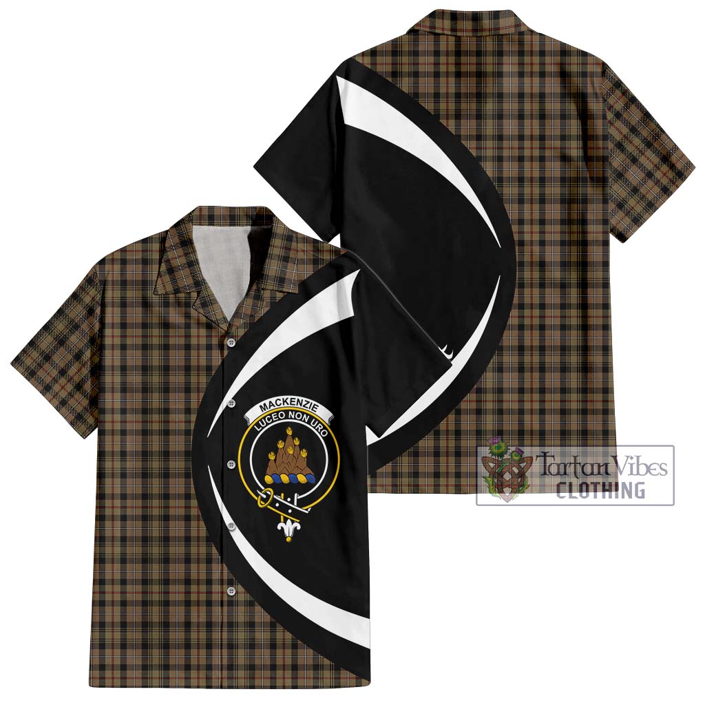 Mackenzie Hunting Tartan Short Sleeve Button Up with Family Crest Circle Style Kid - Tartan Vibes Clothing