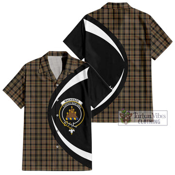 Mackenzie Hunting Tartan Short Sleeve Button Up with Family Crest Circle Style