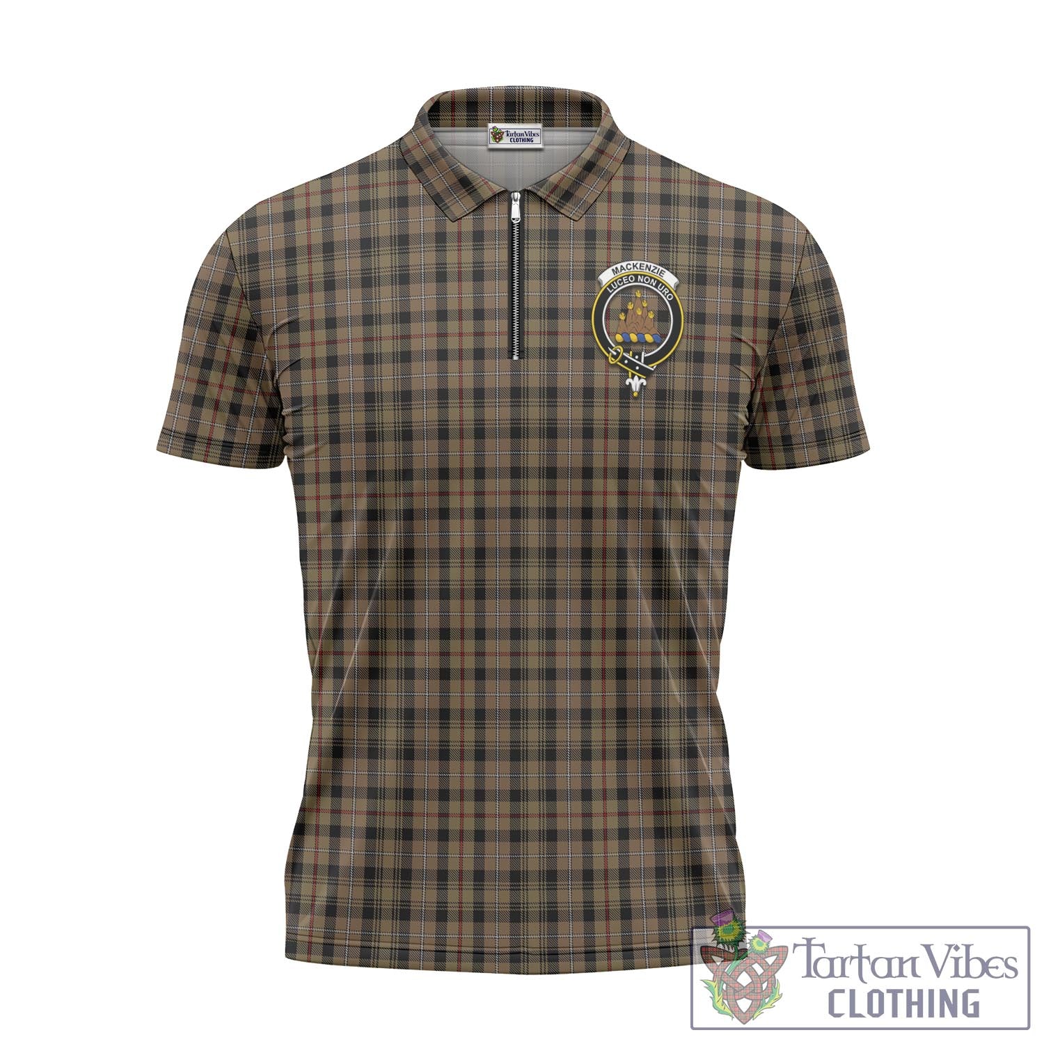 Tartan Vibes Clothing MacKenzie Hunting Tartan Zipper Polo Shirt with Family Crest