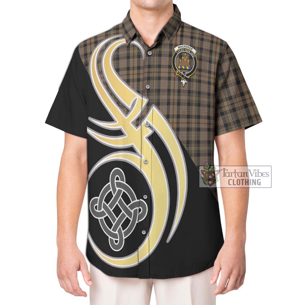 Mackenzie Hunting Tartan Short Sleeve Button Shirt with Family Crest and Celtic Symbol Style Kid - Tartan Vibes Clothing