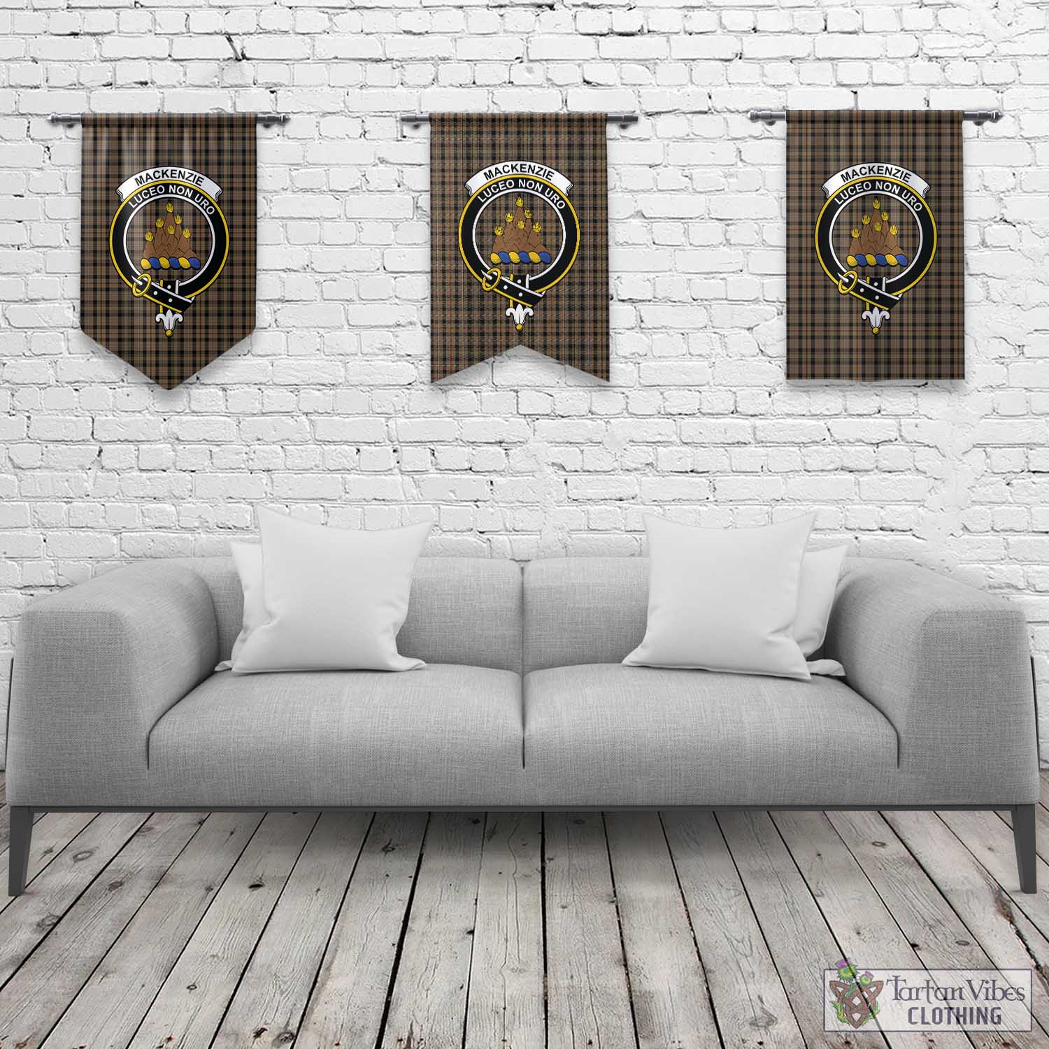 Tartan Vibes Clothing MacKenzie Hunting Tartan Gonfalon, Tartan Banner with Family Crest