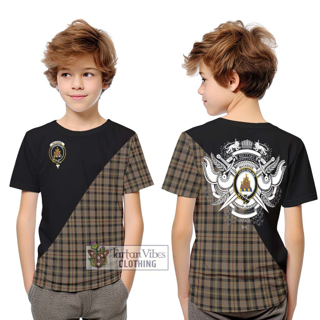 Mackenzie Hunting Tartan Kid T-Shirt with Family Crest and Military Logo Style Youth XL Size14 - Tartanvibesclothing Shop